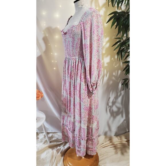 Penelope Rose Smocked Floral Ruffle Tiered Midi Dress Size XL Prairie Cottage - Picture 3 of 14